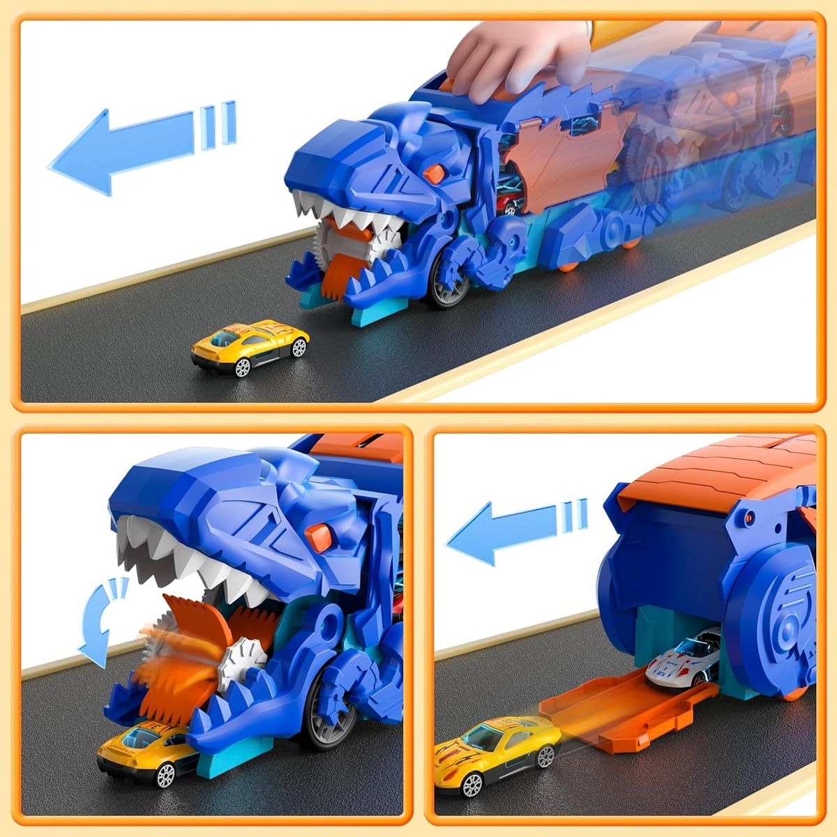Cart In Mart Dinosaur Transporter Truck With 10 Die-Cast Cars Toddler Toys For Kids