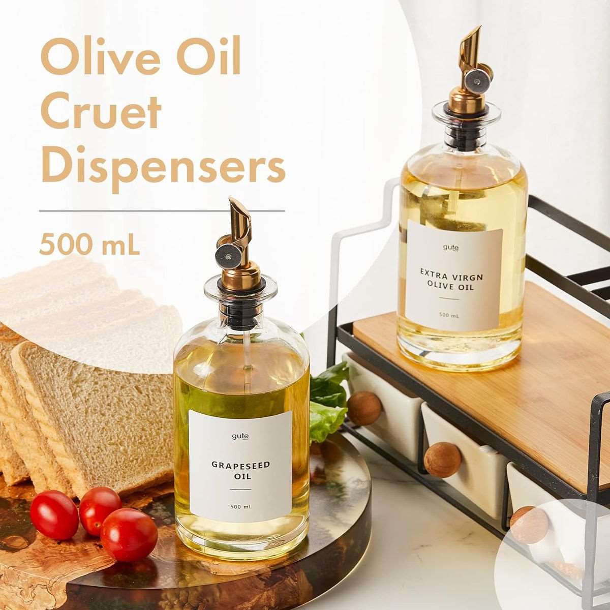 2 Pack Glass Olive Oil and Vinegar Dispenser Coffee Syrup Bottle Set - 500ml