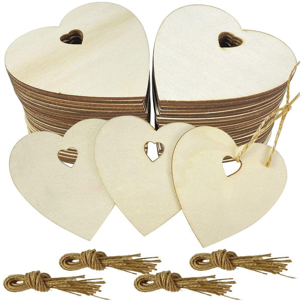 60Pcs Wooden Heart Blank Wood Slices Craft DIY