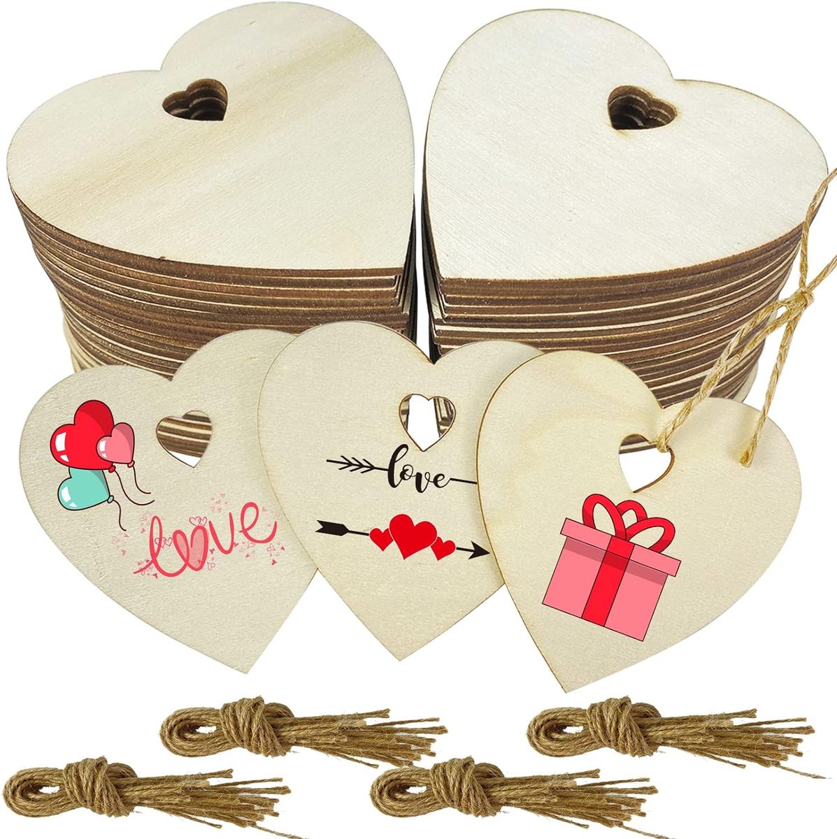 Cart In Mart 60Pcs Wooden Heart Blank Wood Slices Craft DIY