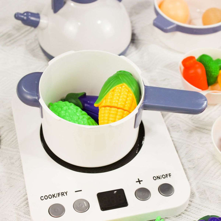 64 Piece Pretend Play Kitchen Fruit Food Cutting Set Toys Pot Stove