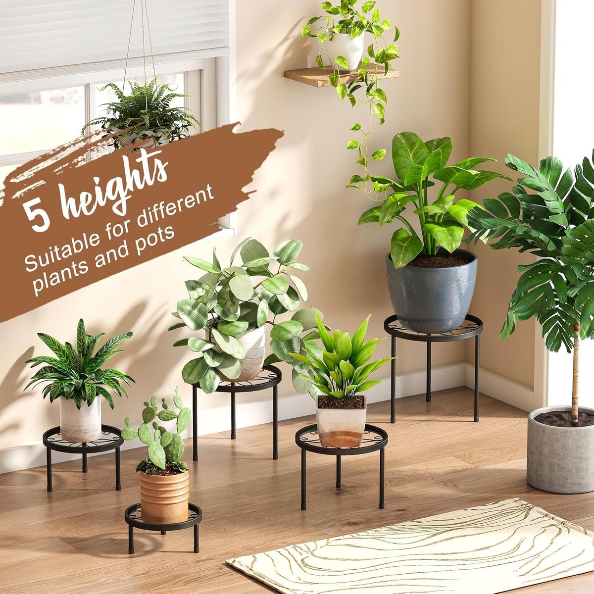 5 Piece Metal Plant Stands For Indoor Outdoor Flower Pot Diasplay-5 Size| Cart In Mart