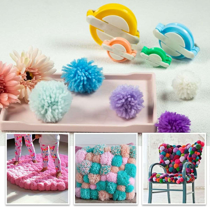 21 Piece Pom Pom Maker Set & Wool Kit With Fluff Balls & Yarn Skeins