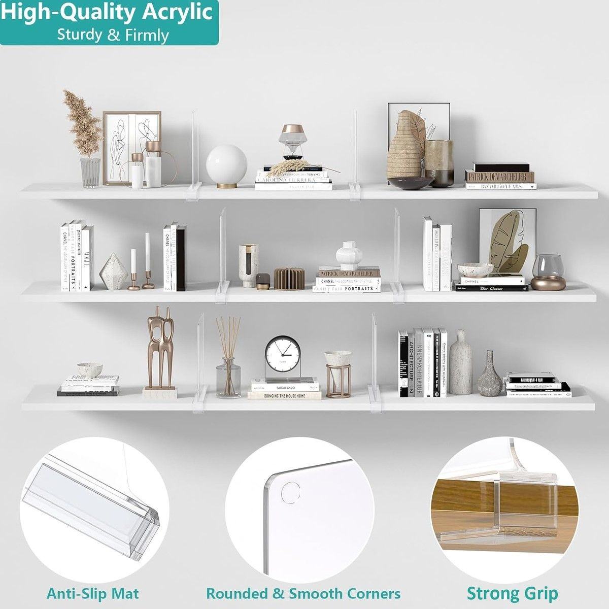 Cart In Mart Clear Acrylic Shelf Dividers Organiser for Closet Wardrobe Drawer - 12-piece