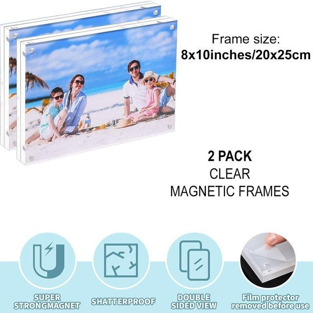 Cart In Mart Magnetic Clear Acrylic Picture Frames Dual Side Photo Frame 8x10" - 2 Pack