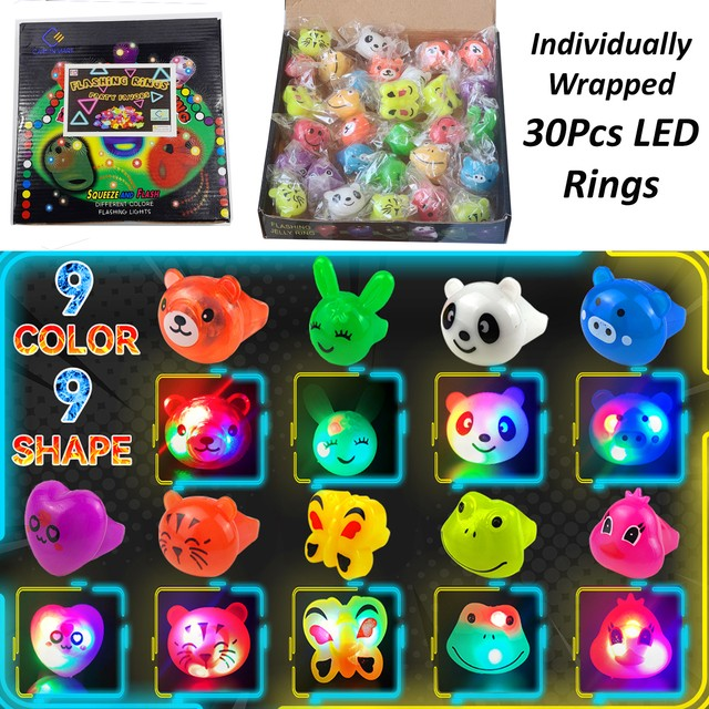 Cart In Mart 30 Pack LED Light Up Bumpy Rings Glow in The Dark Kids Party Favor Supplies