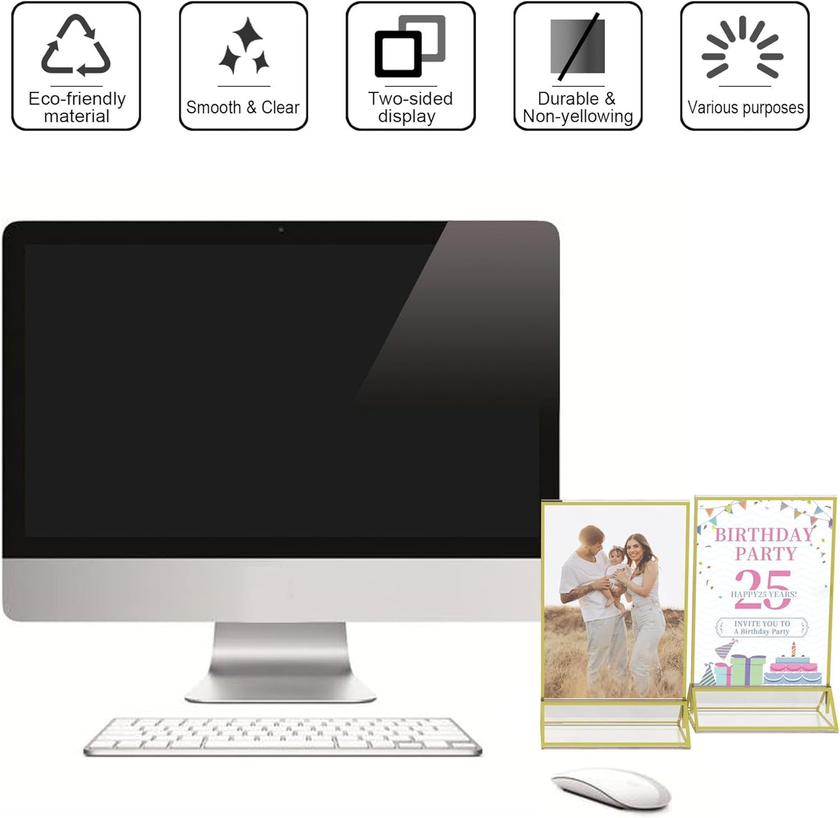 Cart In Mart 6 Pack 5x7" Clear Acrylic Sign Holder With Gold Border Wedding Table Stand