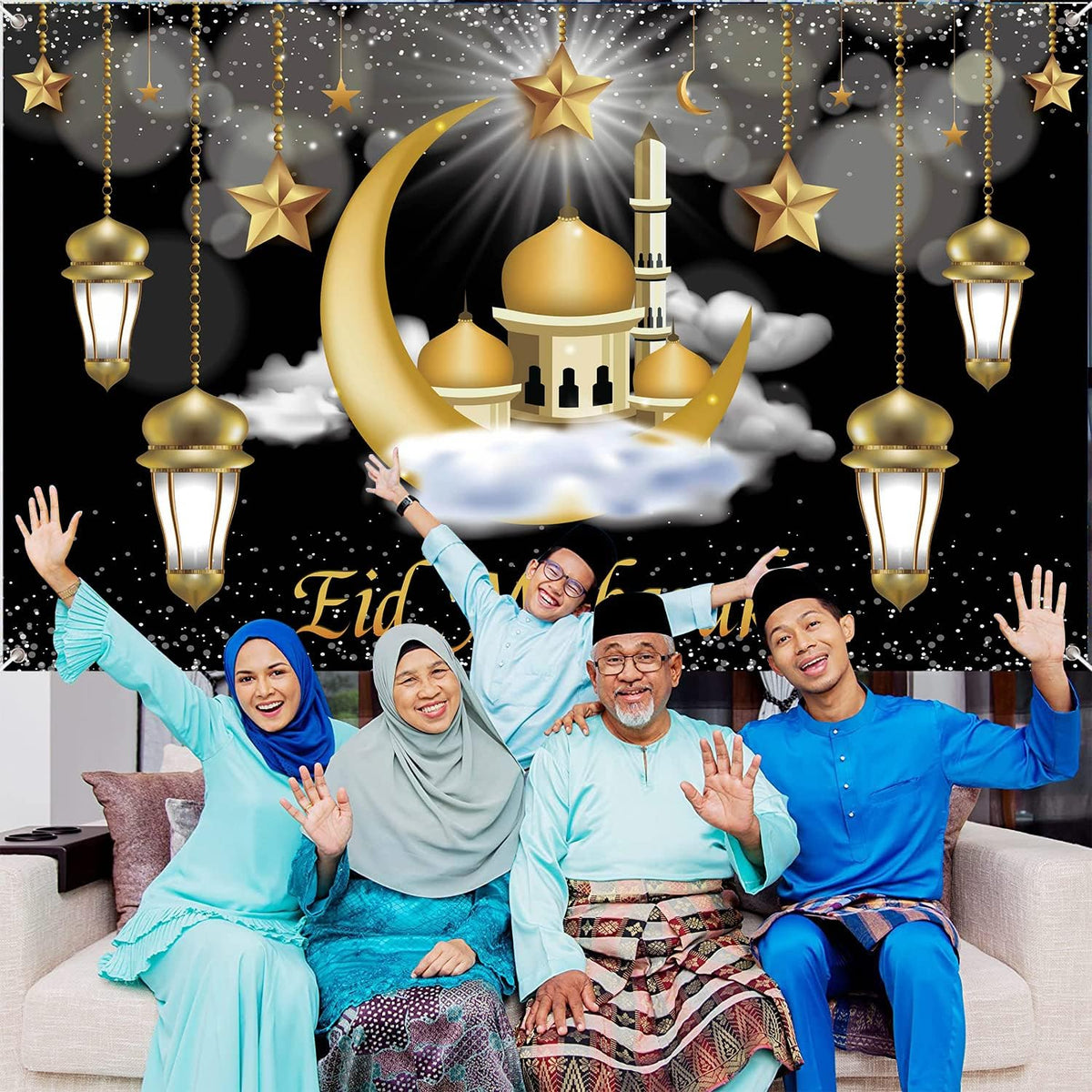 Cart In Mart Islamic Eid Mubarak Decoration Backdrop Wall Banner Background Décor - Large