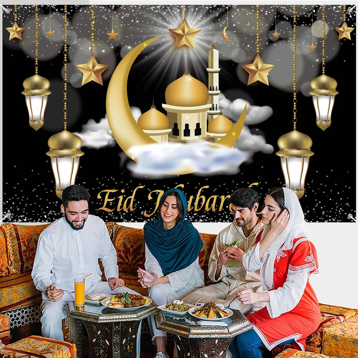 Cart In Mart Islamic Eid Mubarak Decoration Backdrop Wall Banner Background Décor - Large