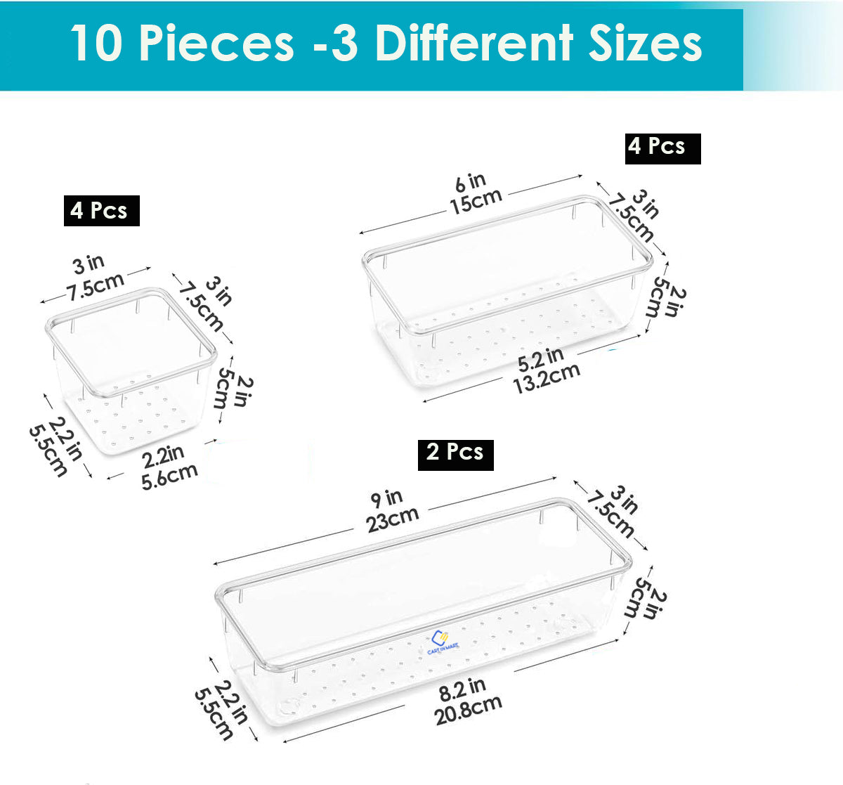 Cart In Mart 10 Piece Clear Acrylic Plastic Drawer Organizer Set 3 Sizes For Cosmetics