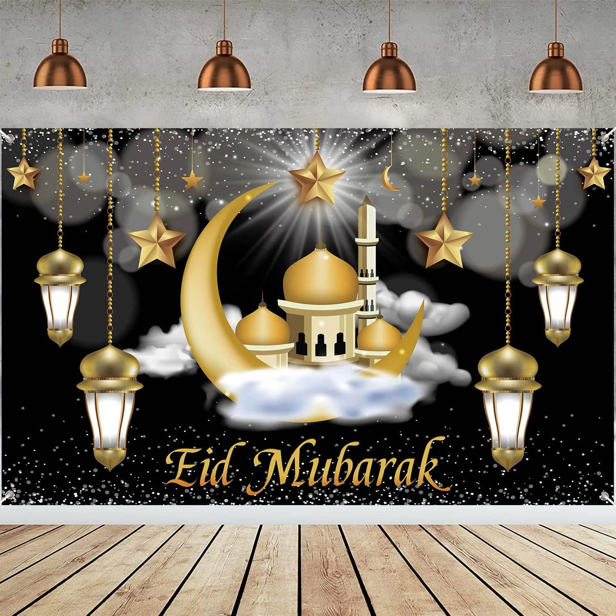 Cart In Mart Islamic Eid Mubarak Decoration Backdrop Wall Banner Background Décor - Large