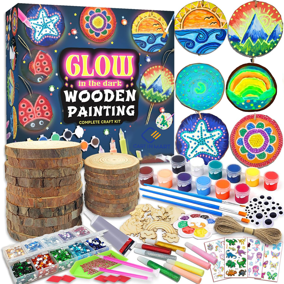 Cart In Mart Kids Wooden Glow In The Dark Painting Kit - Art & Crafts Gift For Boys Girls