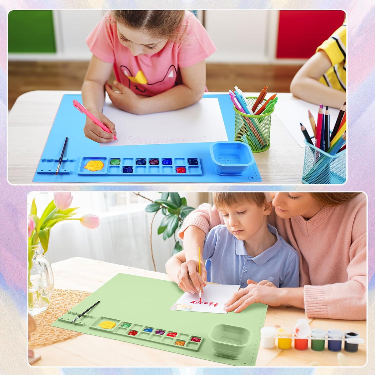 Cart In Mart 2 Pack Silicone Painting Art Mat For Kids With Cups & 15 Dividers -50x40cm