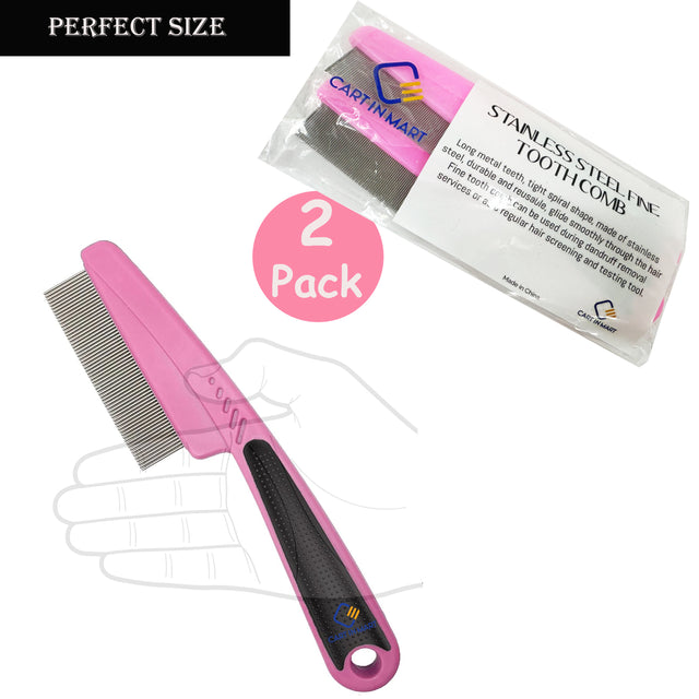 Cart In Mart 2 Pack Dandruff Comb Stainless Steel Fine Tooth Professional Lice Remover