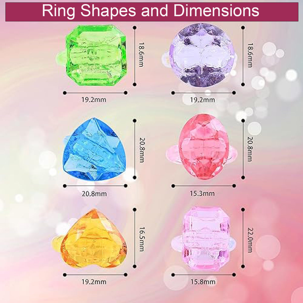 Cart In Mart 158 Piece Acrylic Gem Rings For Girls & Boys Kids Dress Up Party Favor Toys