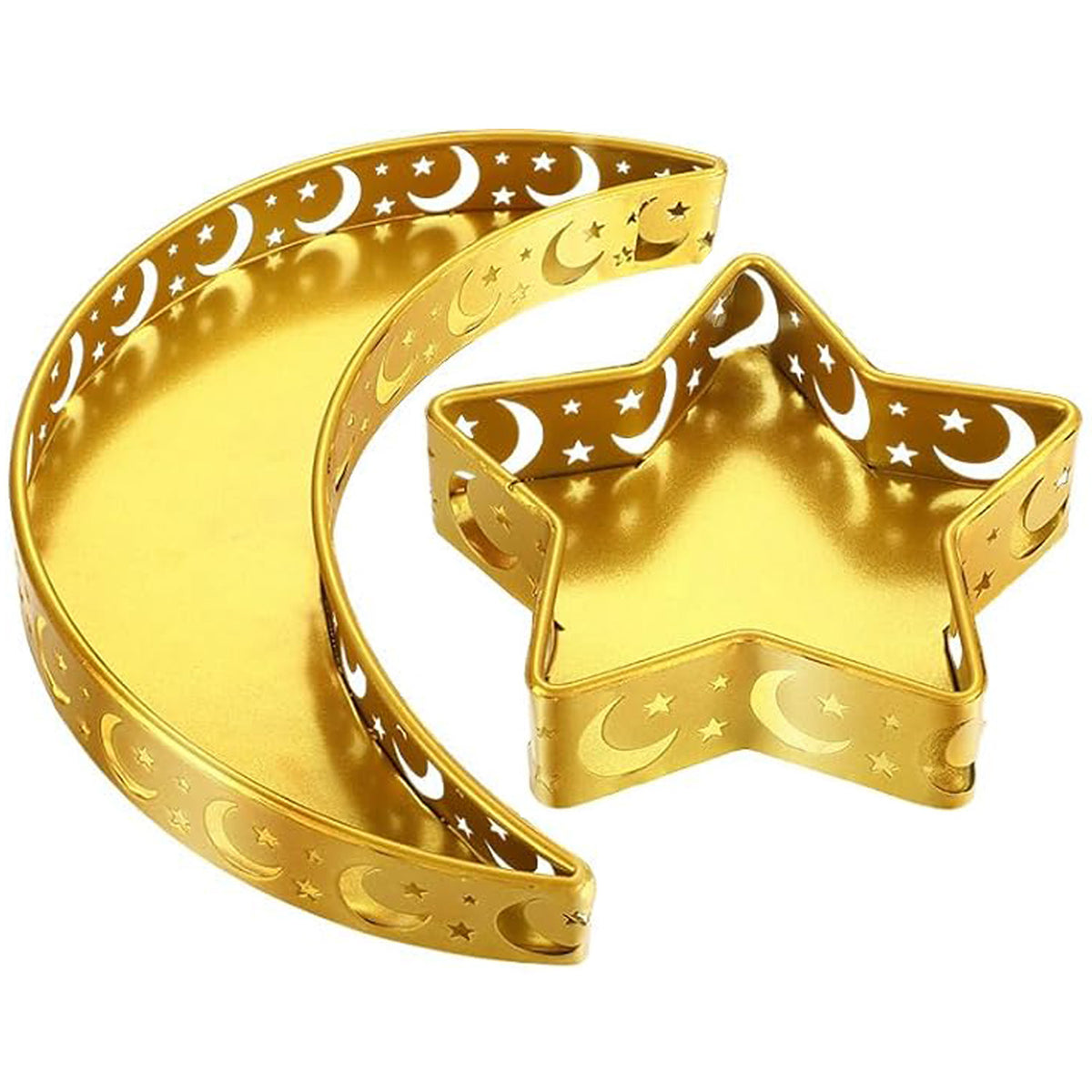Cart In Mart 2 Pieces Eid Mubarak Decoration Moon Star Serving Metal Tray Islamic Gift