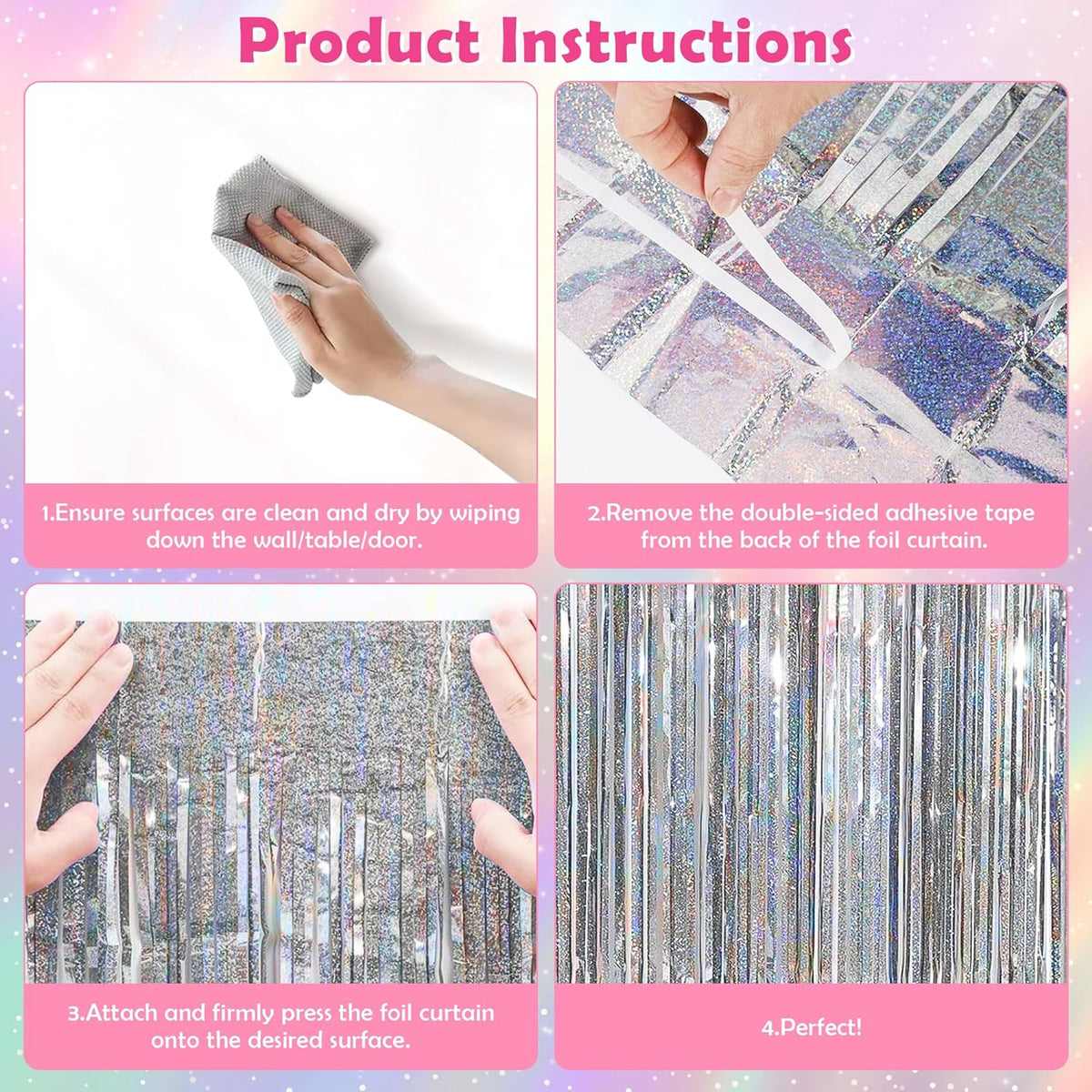 Cart In Mart 2 Pack Premium Foil Fringe Curtain Backdrop Tinsel Party Decoration -1x2m