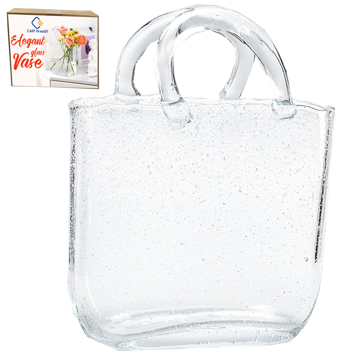 Cart In Mart Clear Glass Handbag Shape Flower Vase with Fish Bowl For Home Office Decor