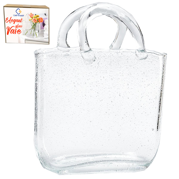 Clear Glass Handbag Shape Flower Vase with Fish Bowl For Home Office Decor