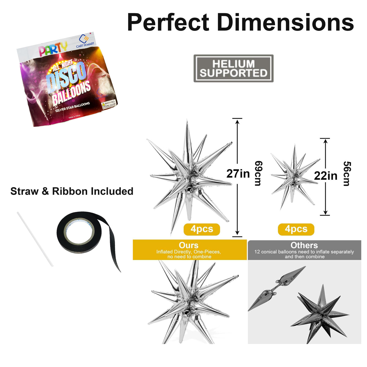 Cart In Mart 8 Pack Star Balloons Burst Star Aluminum Foil Birthday Wedding Party Supply - Silver