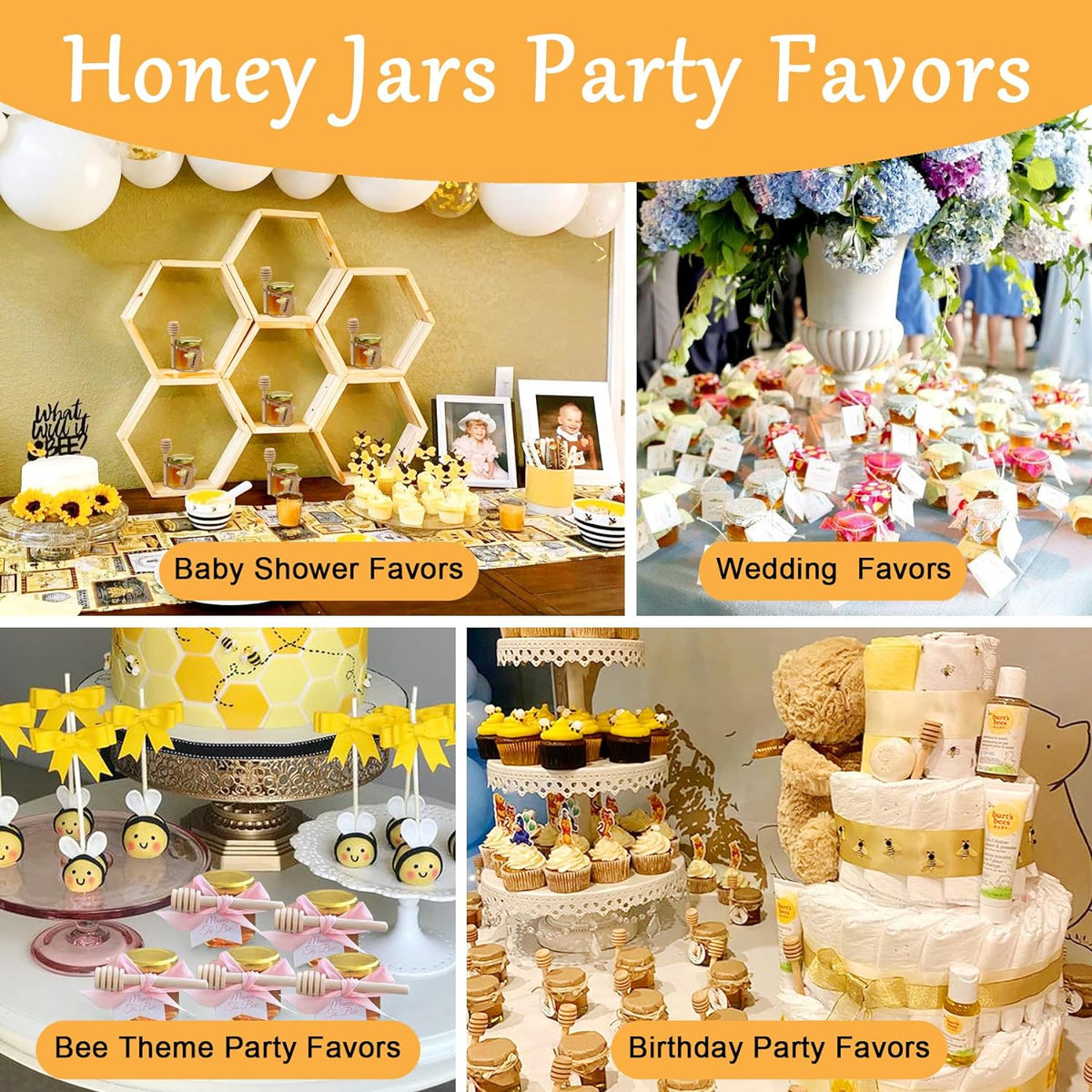 Cart In Mart 20 Pack Mini Honey Jars Pots With Dipper, Bee Pendant, Jute Party Gift Favor
