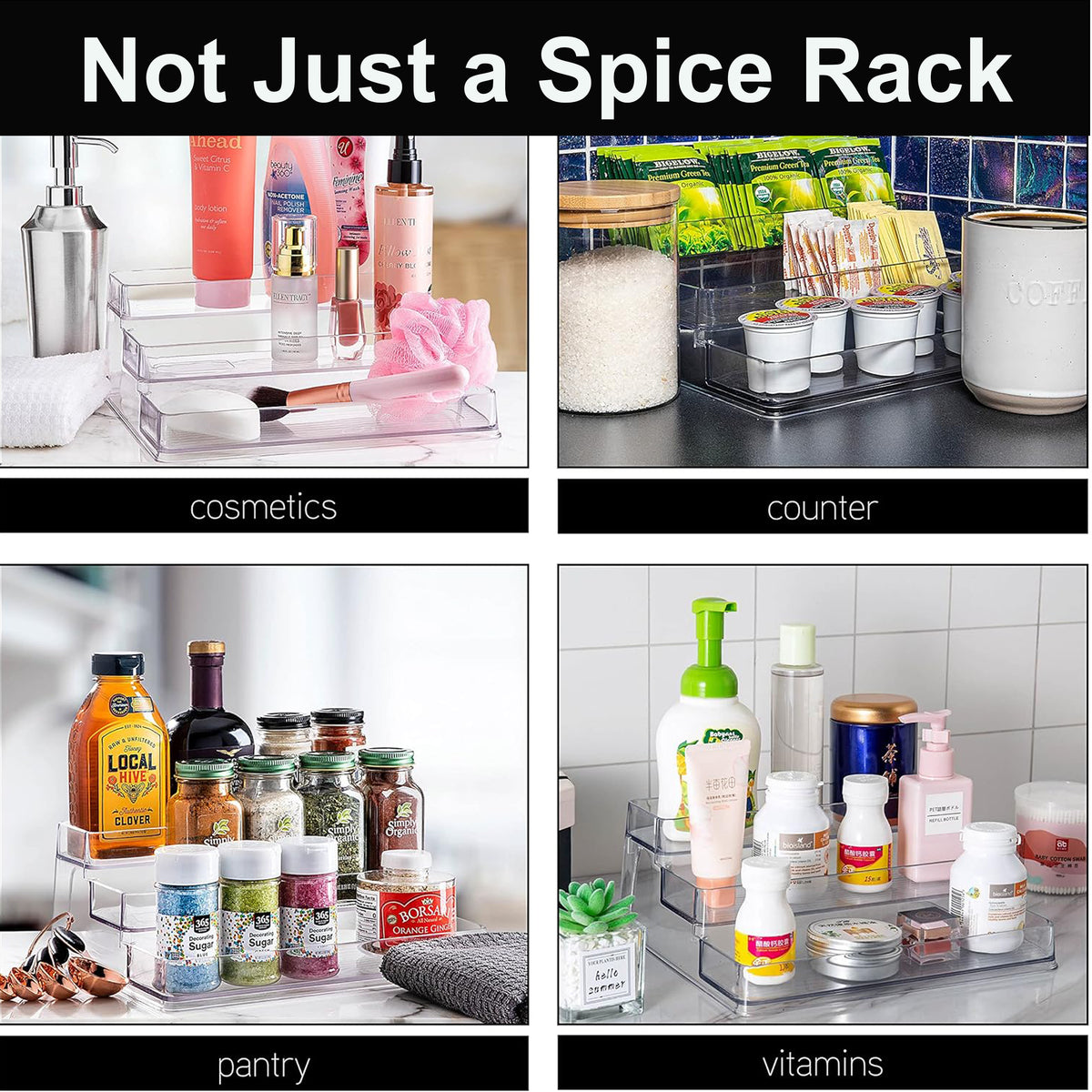 Cart In Mart 3 Tier Clear Acrylic Spice Rack Organiser With 12 Jars 24 Labels & Marker