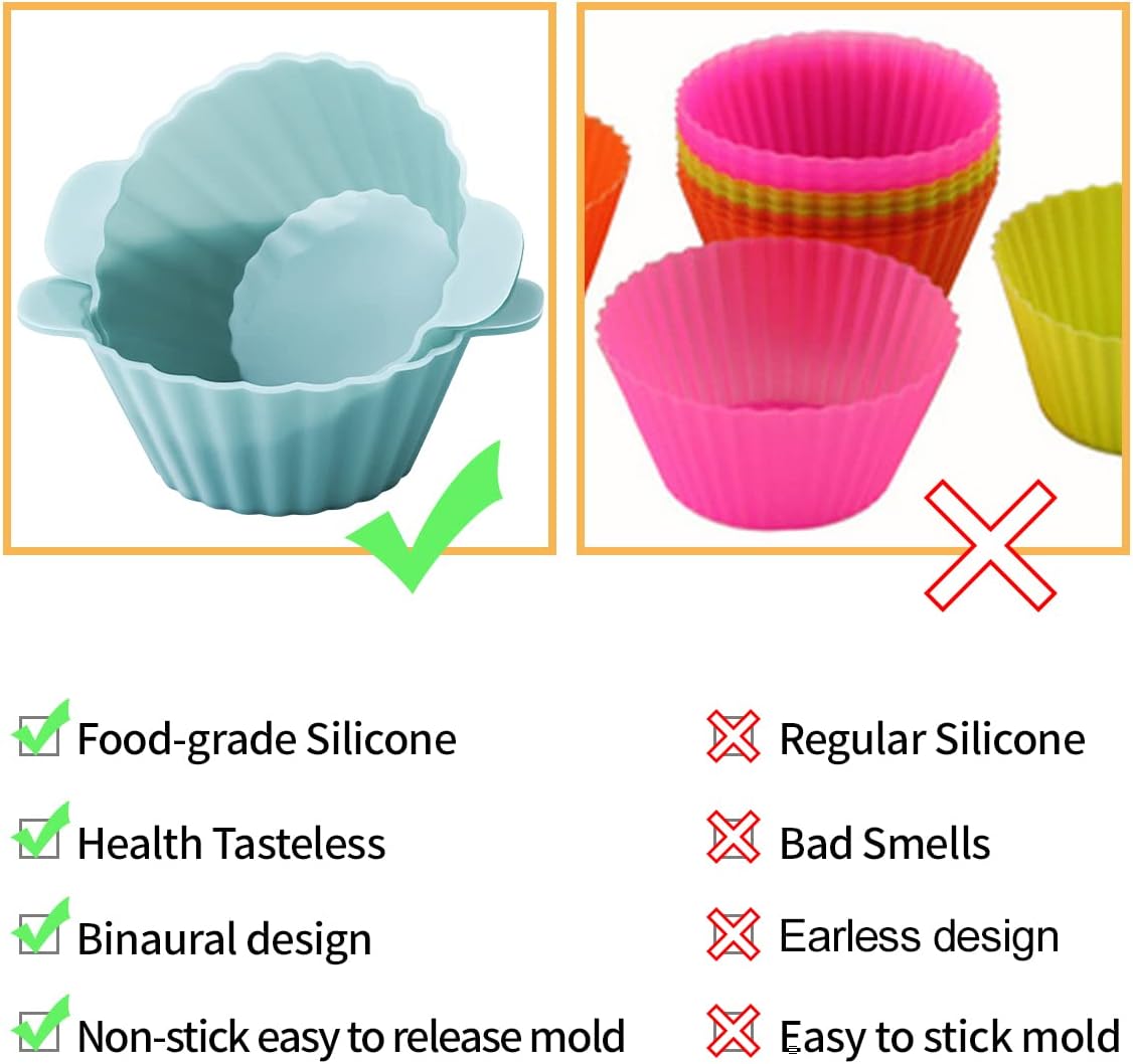 Cart In Mart 24 Pack Reusable Silicone Baking Cups Muffin Cupcake Liners Molds- 3 Shapes