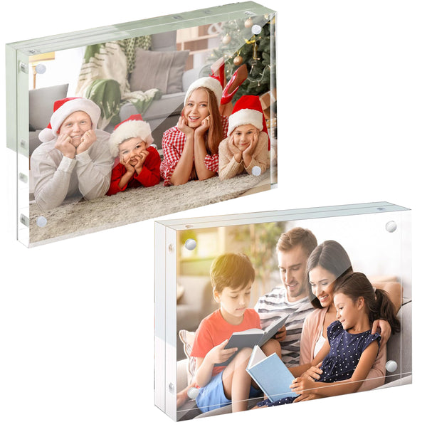 2 Pack Magnetic Clear Acrylic Picture Frames 4x6" Dual Side Photo Frame