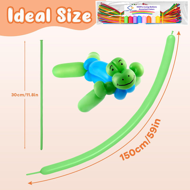 Cart In Mart 400 Pack 260Q Long Colored Balloons With Pump For Animal Arch Twisting Magic