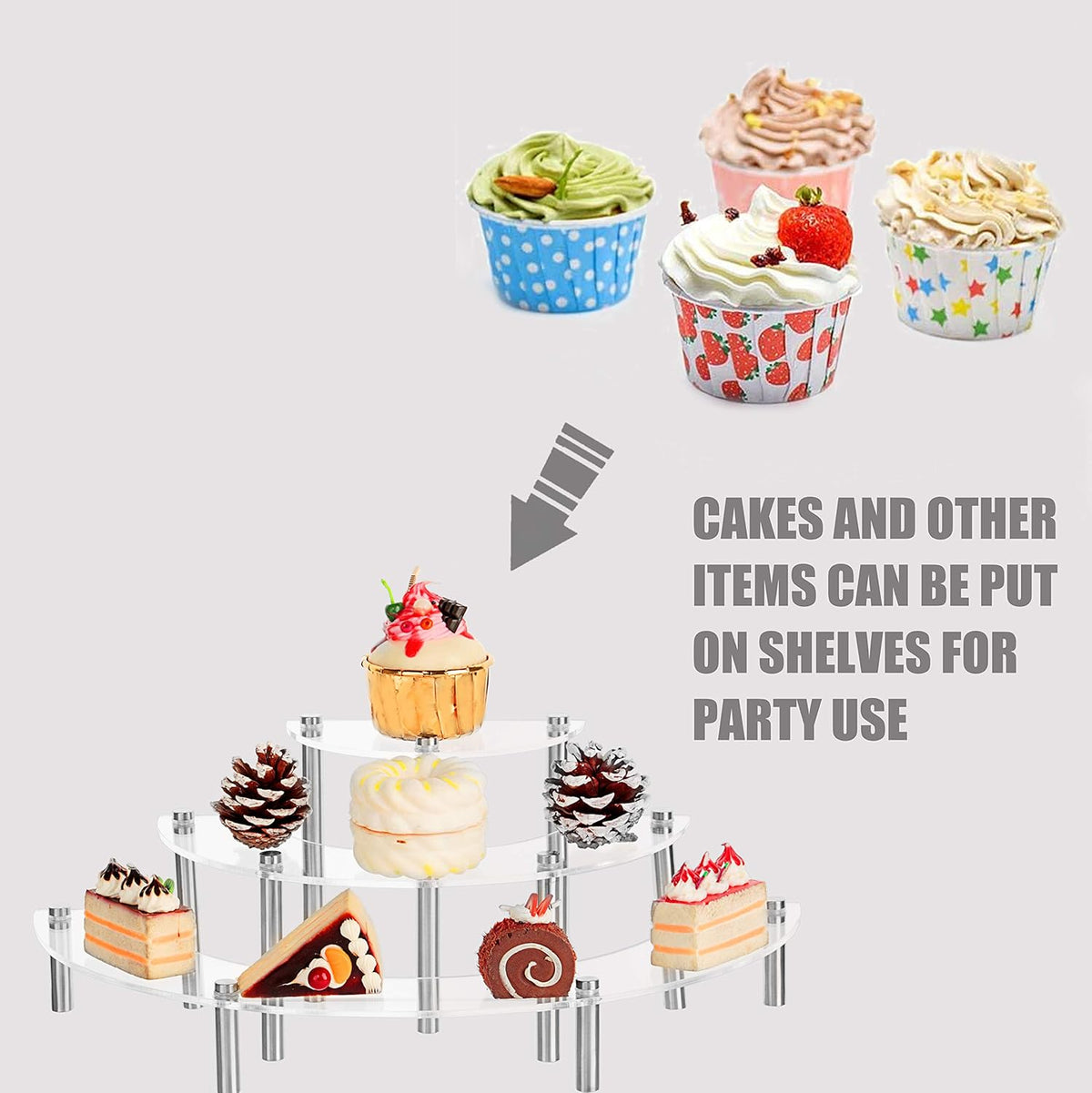 3-Tier Clear Acrylic Display Stand | Perfume, Cupcake & Jewelry Organizer | Cart In Mart