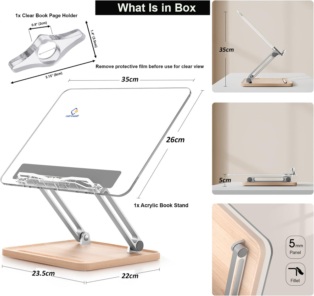 Clear Acrylic Cookbook Stand With Adjustable Laptop Holder, Spreader For Reading Recipe Book