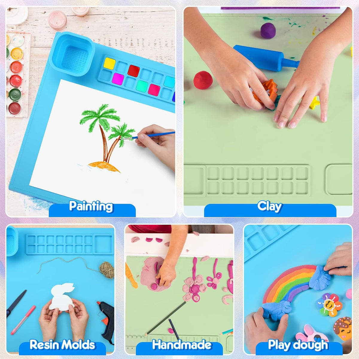 Cart In Mart 2 Pack Silicone Painting Art Mat For Kids With Cups & 15 Dividers -50x40cm