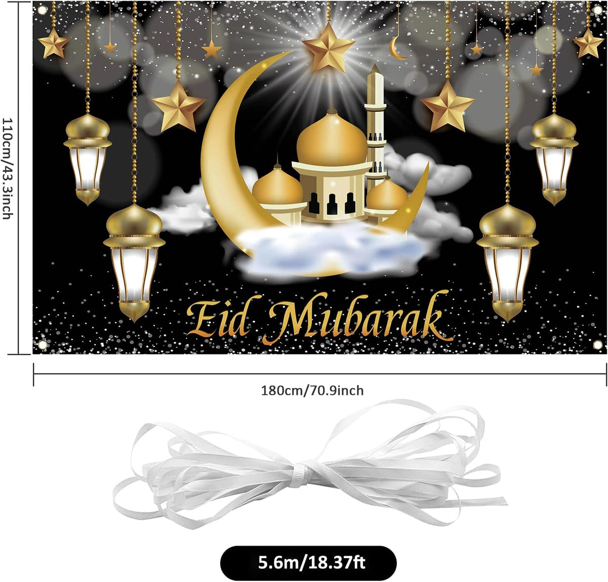 Cart In Mart Islamic Eid Mubarak Decoration Backdrop Wall Banner Background Décor - Large