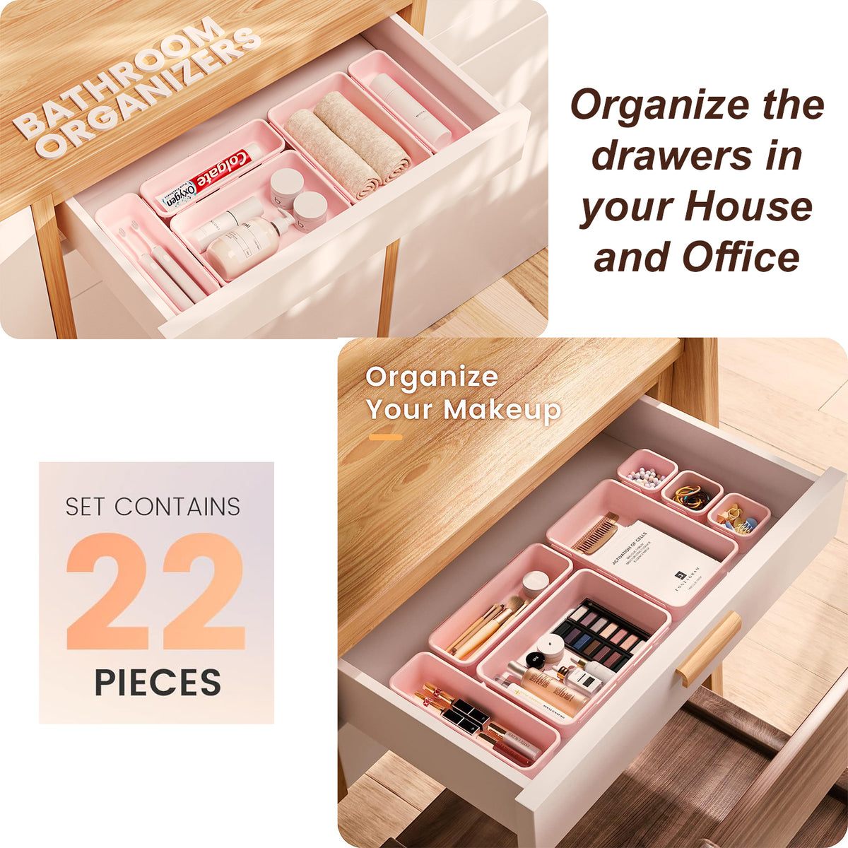 Cart In Mart Plastic Drawer Organiser Storage Bins For Makeup Bathroom Utensils - 22 Piece