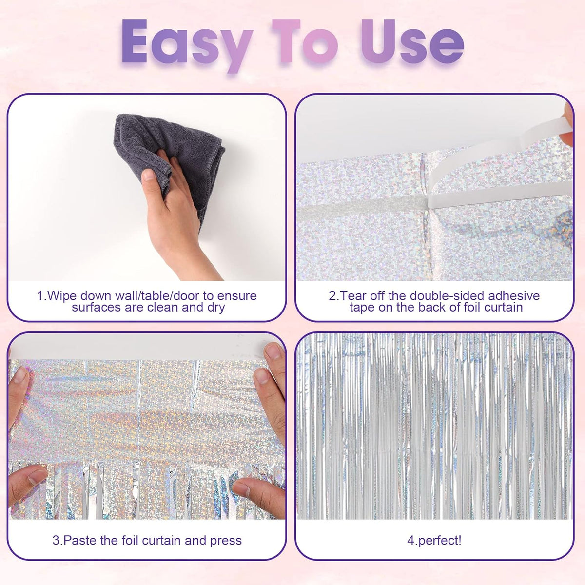 Cart In Mart 2 Pack Premium Foil Fringe Curtain Backdrop Tinsel Party Decoration -1x2m