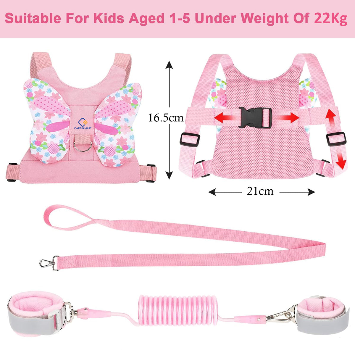 Cart In Mart 3 in 1 Toddler Harness Leash & Baby Anti Lost Wrist Link Holder For Walking