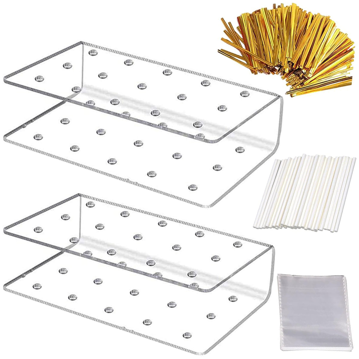 Cart In Mart 2 Pack Clear Acrylic Cake Pop Display Stand With Lollipop Sticks,Wrapper