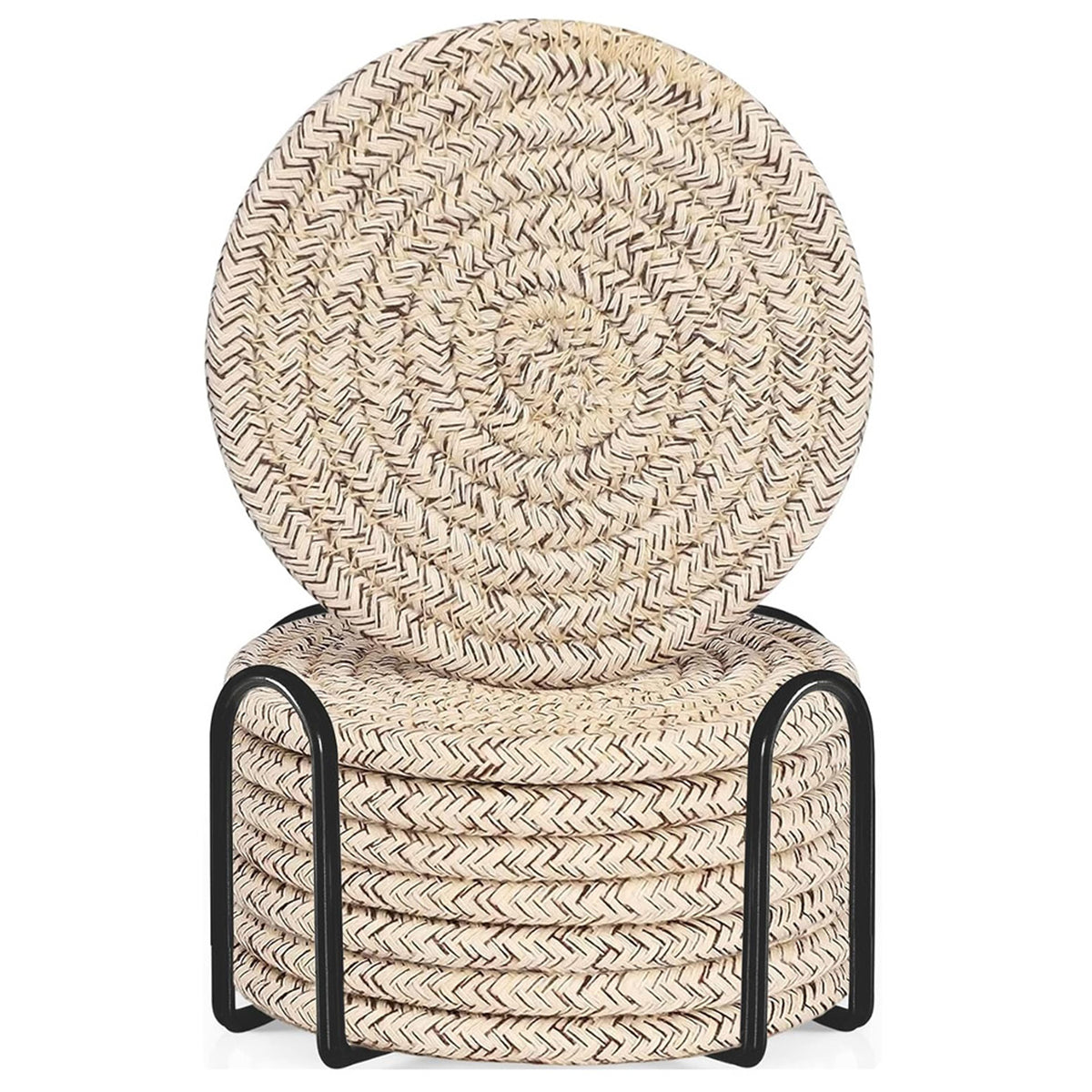 Cotton Drink Coasters With Holder For Drinks Minimalist Hand Woven - 8 Pack - 4 Colors
