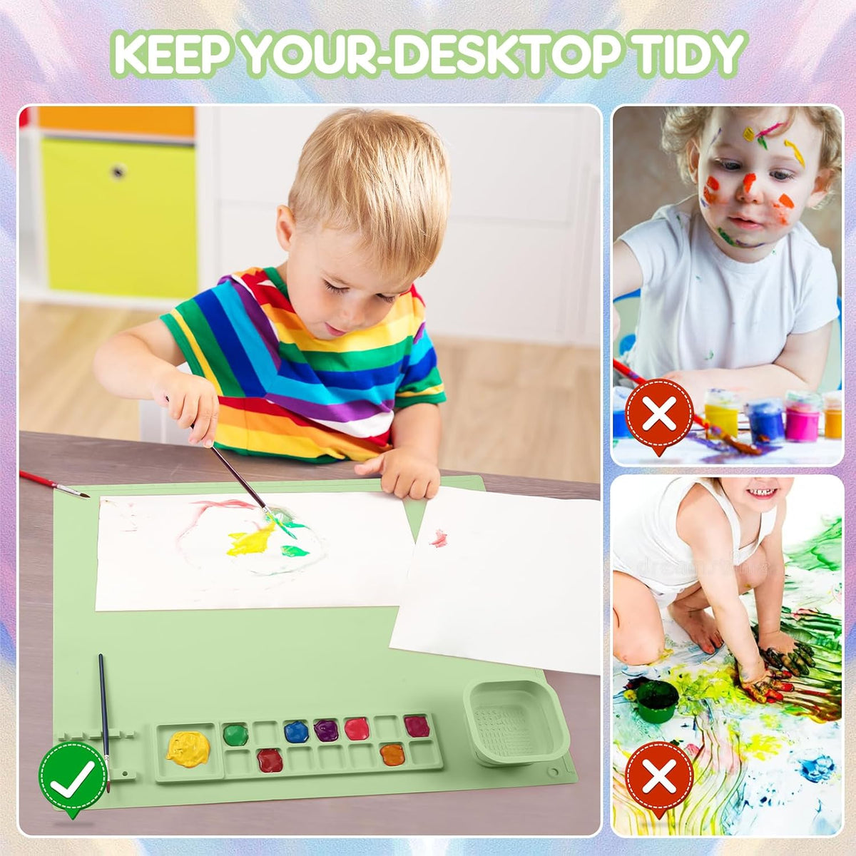 Cart In Mart 2 Pack Silicone Painting Art Mat For Kids With Cups & 15 Dividers -50x40cm