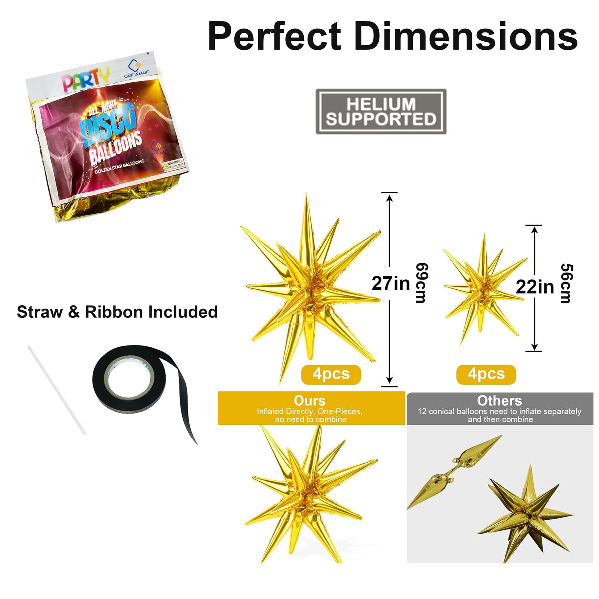Cart In Mart 8 Pack Star Balloons Burst Star Aluminium Foil Birthday Wedding Party Supply - Gold