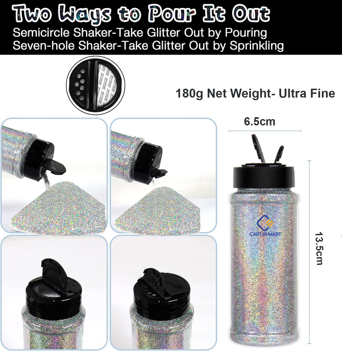 Cart In Mart Holographic Ultra Fine Glitter Powder Bulk Laser Sequin For Nail Craft 180g