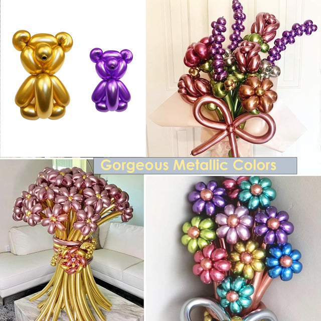 Cart In Mart 100 Pack Metallic 260 Long Balloons With Pump For Animal Arch Magic