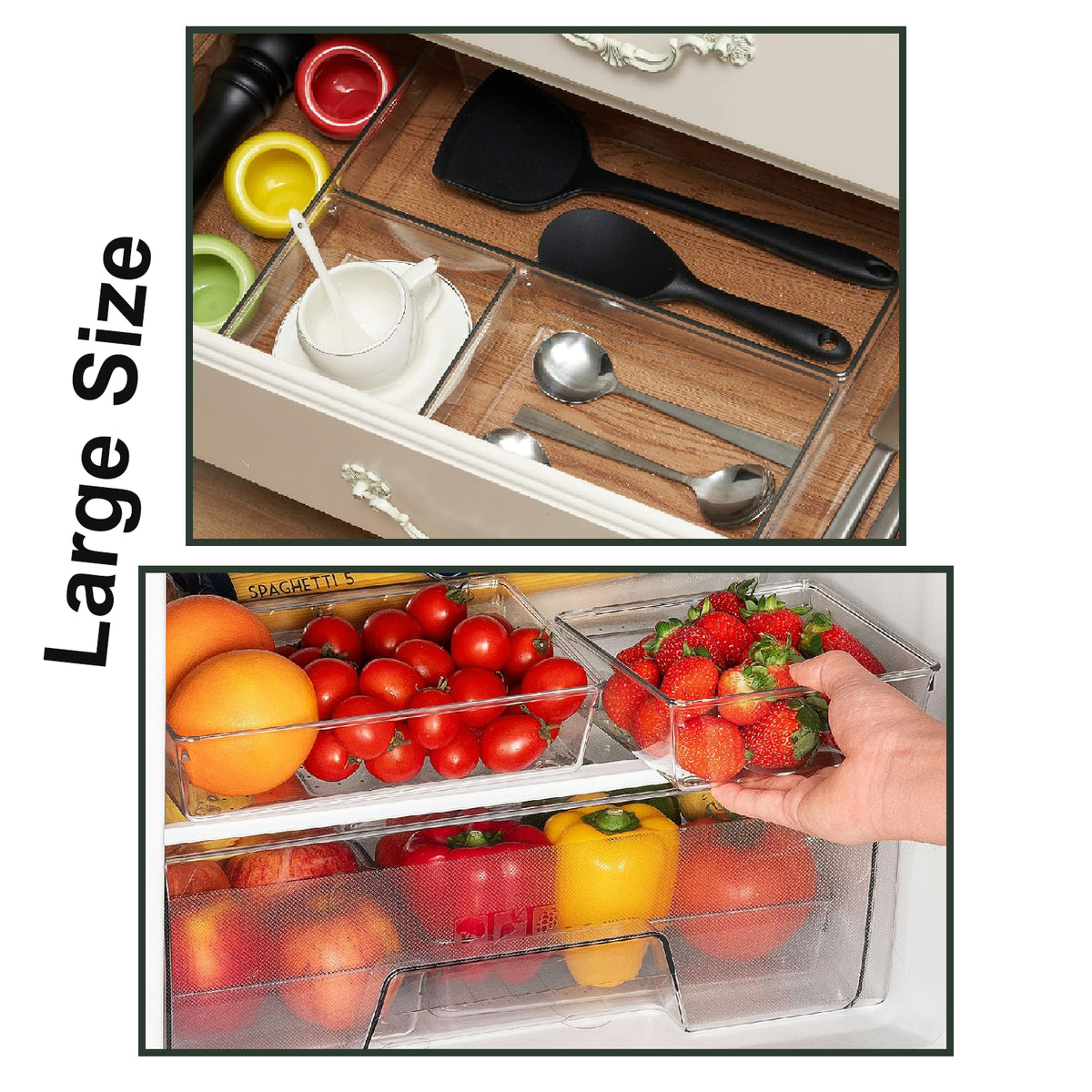 Cart In Mart Large Clear Plastic Drawer Organiser Storage Bin 3 Size For Kitchen - 10 Pack