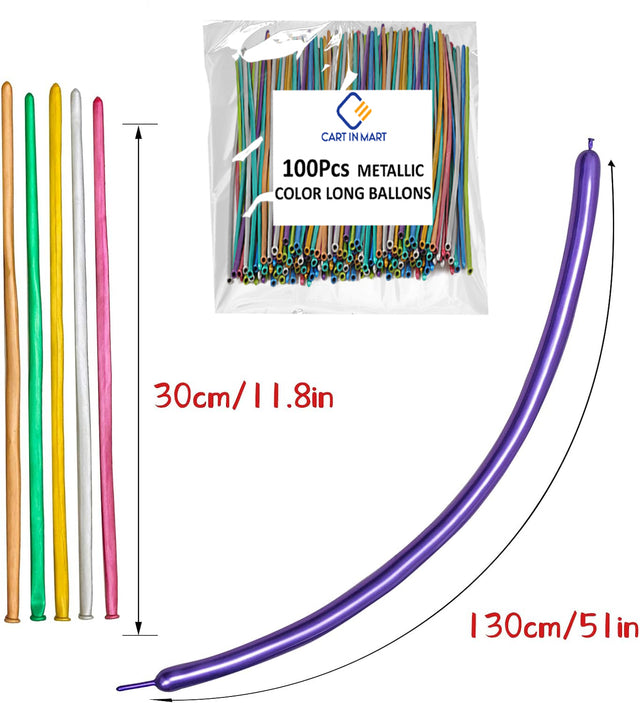Cart In Mart 100 Pack Metallic 260 Long Balloons With Pump For Animal Arch Magic
