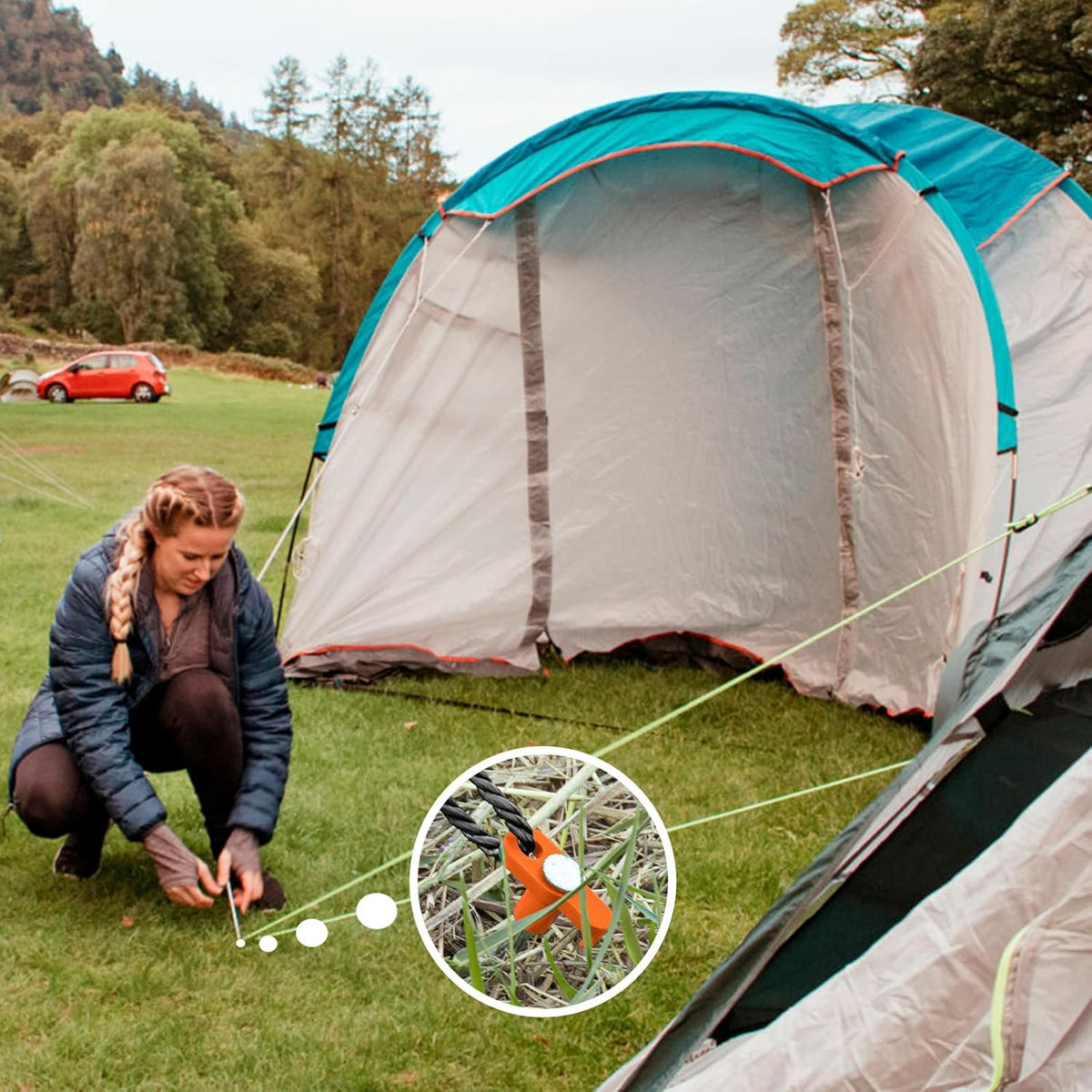 Cart In Mart 10 Pack Tent Stakes Heavy Duty Pegs 27cm For Camping Yard With 12m Ropes