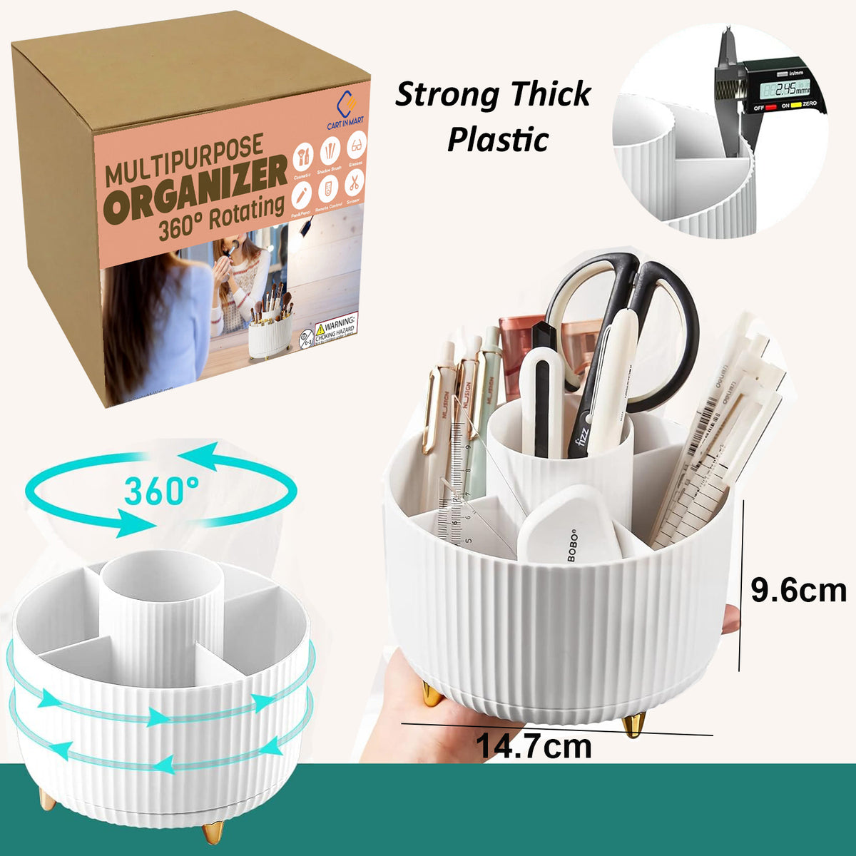 Cart In Mart 360 Rotating Desk Organisers With 5 Slots For Office Pen Pencil Makeup Holder