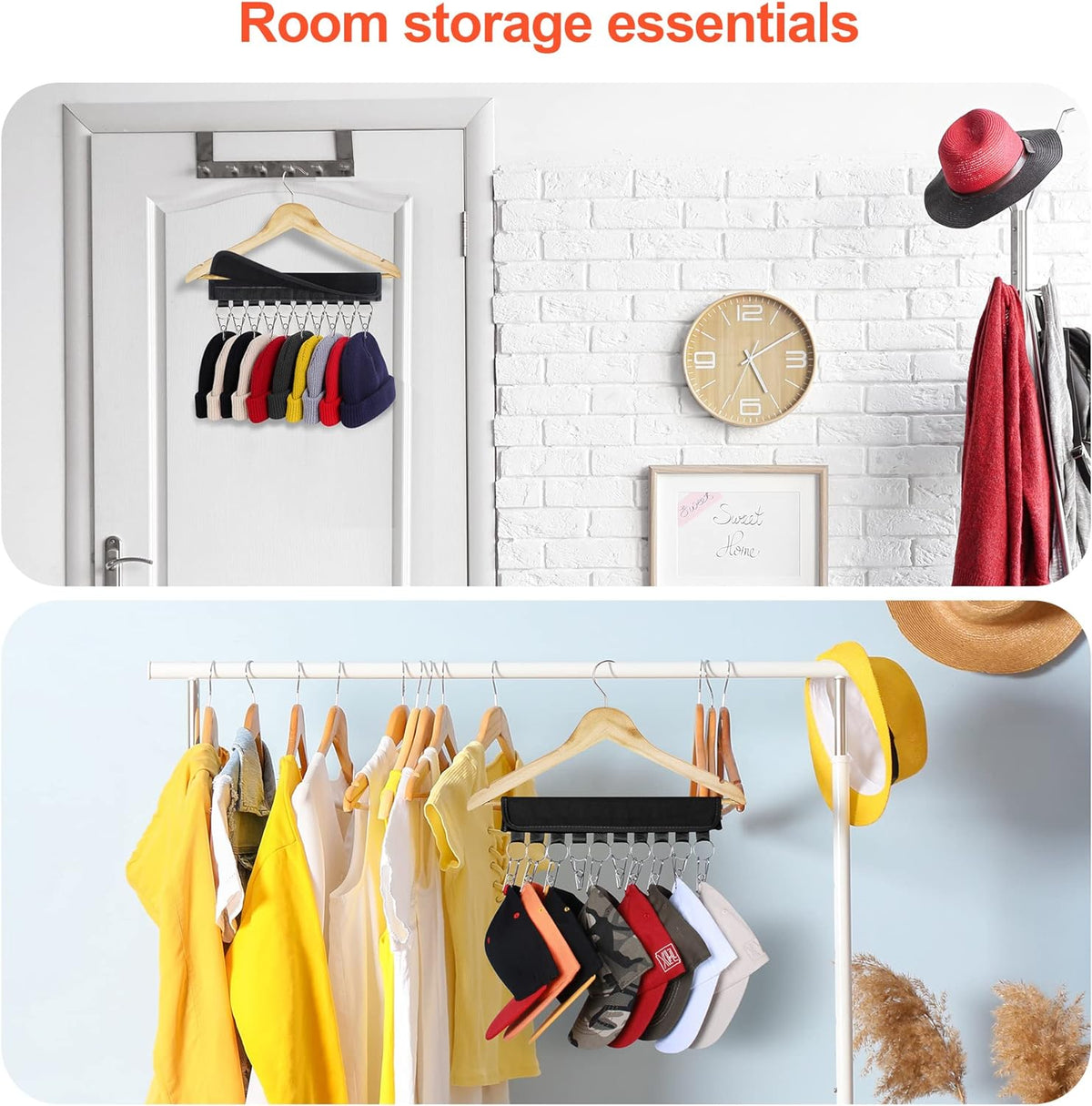 Hat Holders For Hanger Baseball Caps Rack Closet Organiser 10 Clips - 2 Pack