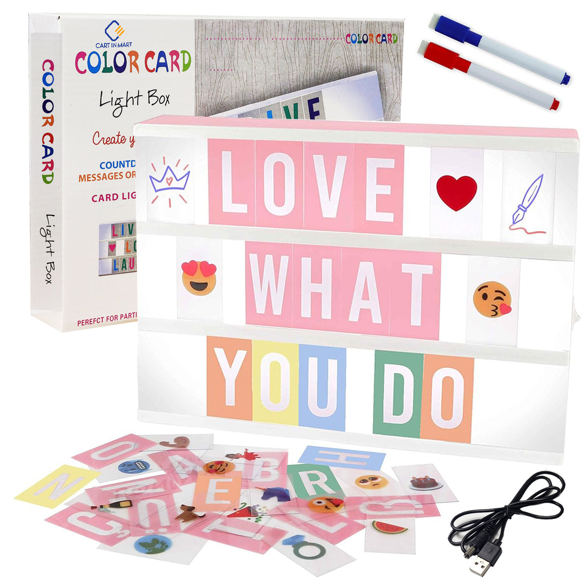 Cart In Mart Pink Cinema LED Light Box Home Office Decor With Letters ,Emojis & Markers