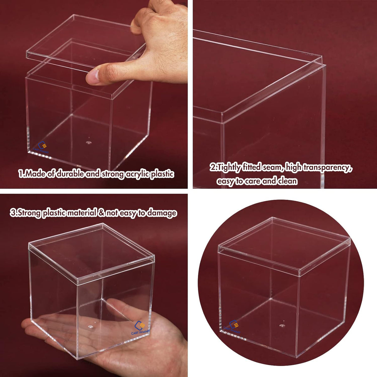 Cart In Mart 2 Pack Clear Acrylic Storage Box With Lid For Tiny Jewelry Candy Pill-6.5cm
