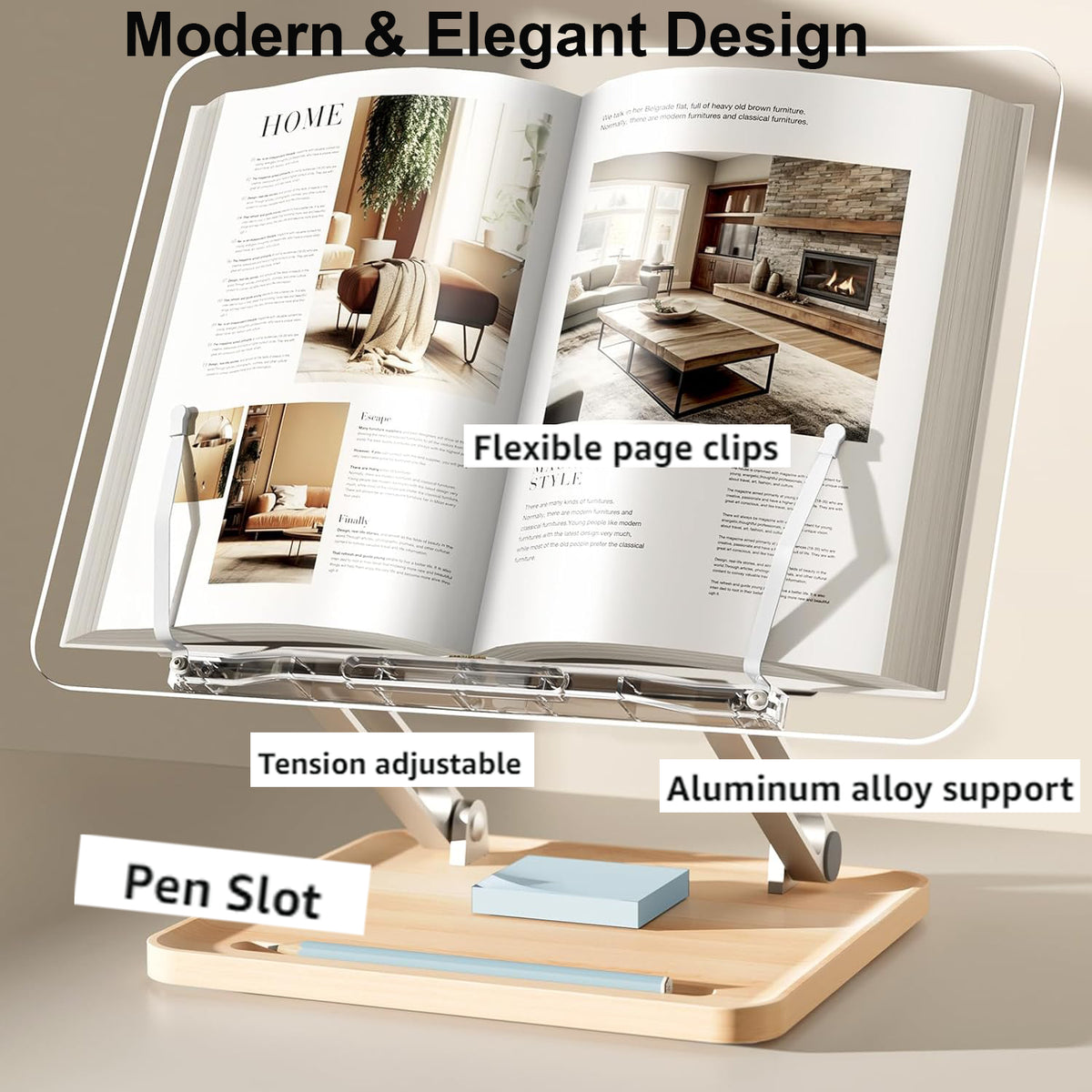 Clear Acrylic Cookbook Stand With Adjustable Laptop Holder, Spreader For Reading Recipe Book